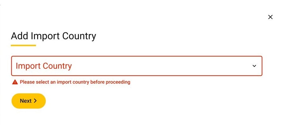 Missing import country validation error